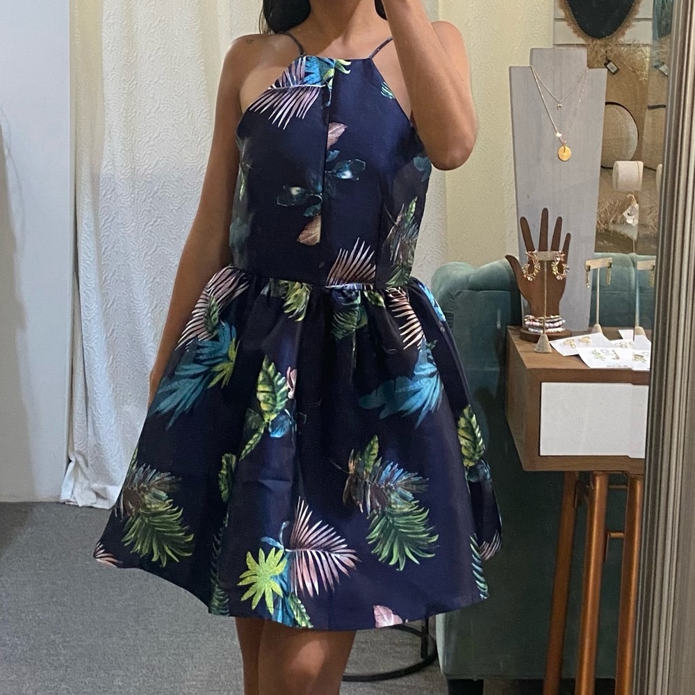 Navy and Leaves Cocktail Dress